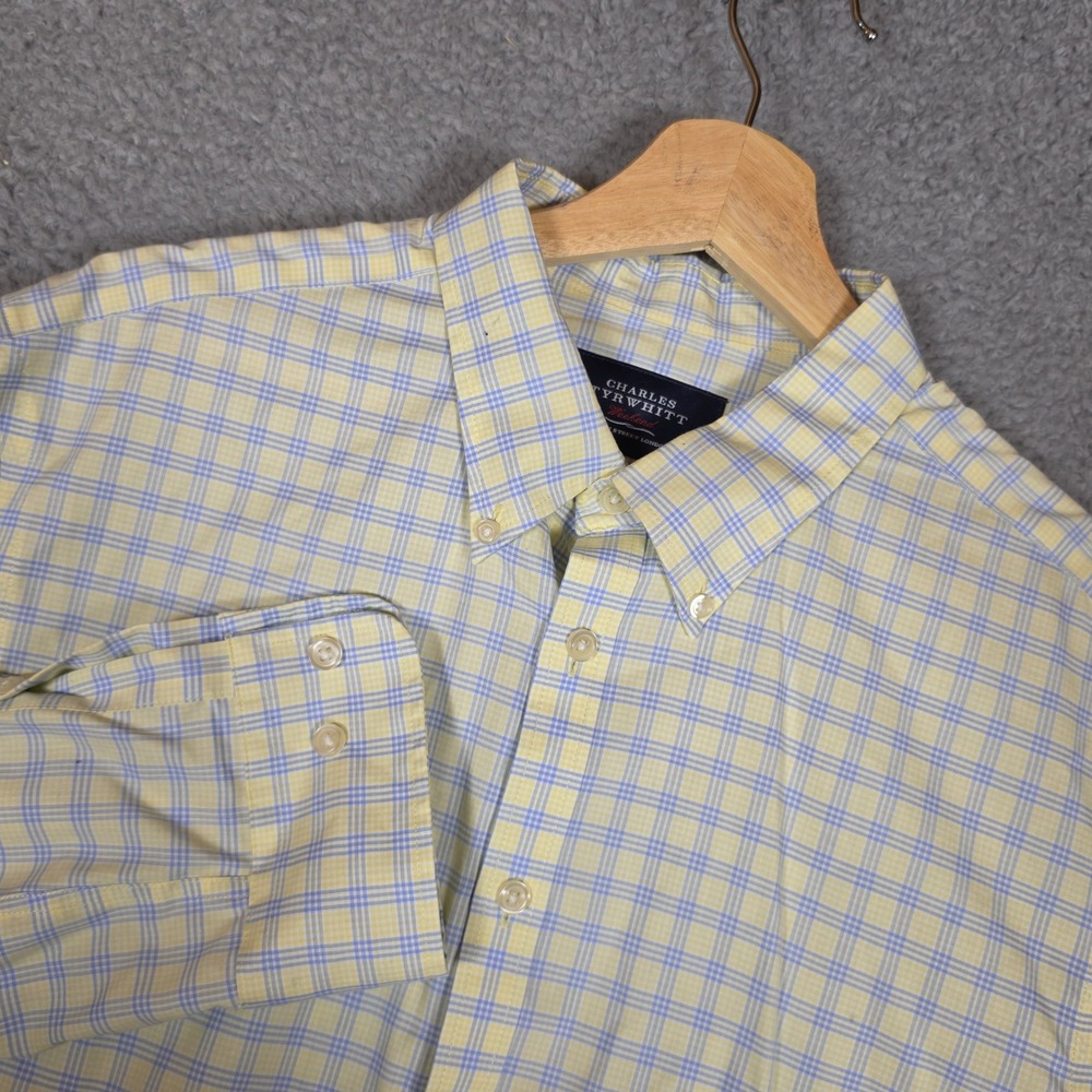 Charles Tyrwhitt Button Down Shirt Mens L Yellow Blue Excellent Extra Slim Fit